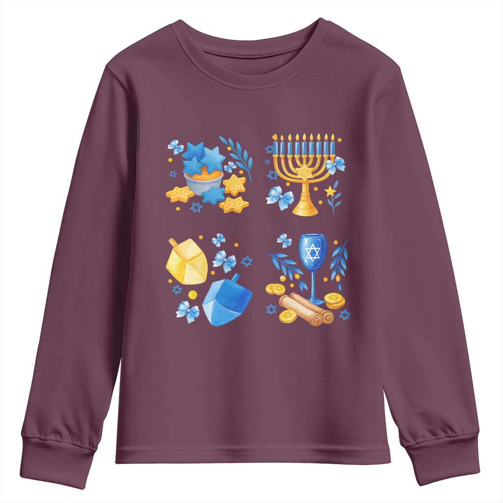Hanukkah Celebration Youth Sweatshirt Menorah Star Of David Candle Dreidel Gift - Wonder Print Shop