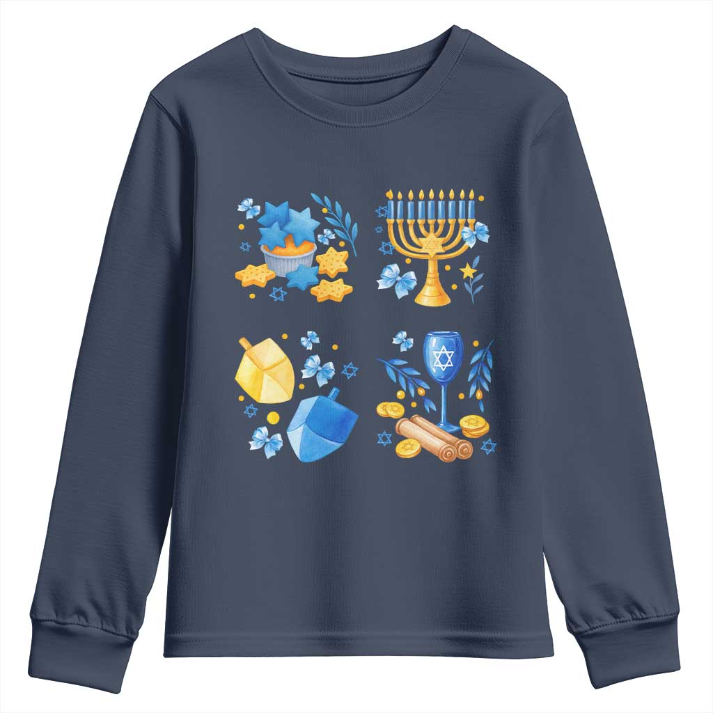 Hanukkah Celebration Youth Sweatshirt Menorah Star Of David Candle Dreidel Gift - Wonder Print Shop