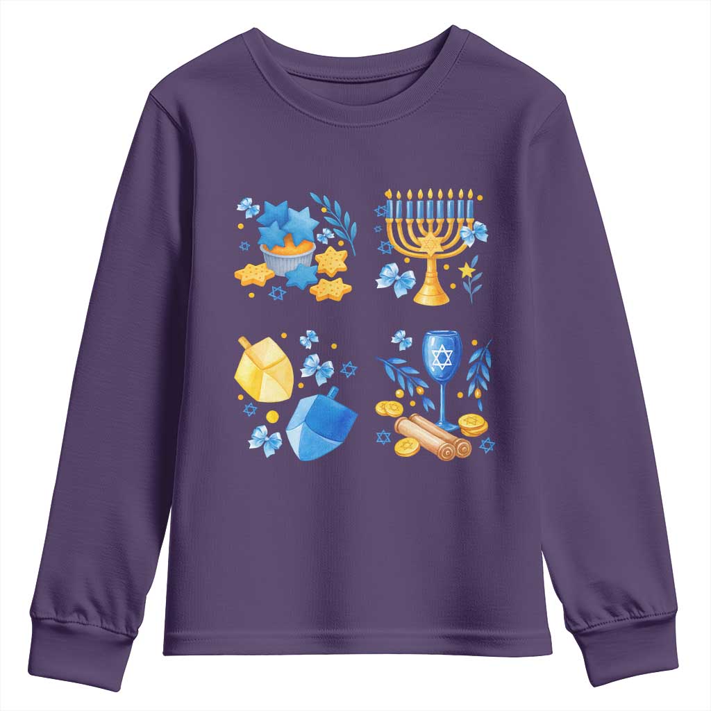 Hanukkah Celebration Youth Sweatshirt Menorah Star Of David Candle Dreidel Gift - Wonder Print Shop