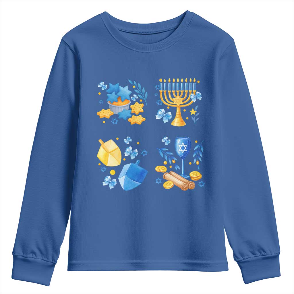 Hanukkah Celebration Youth Sweatshirt Menorah Star Of David Candle Dreidel Gift - Wonder Print Shop