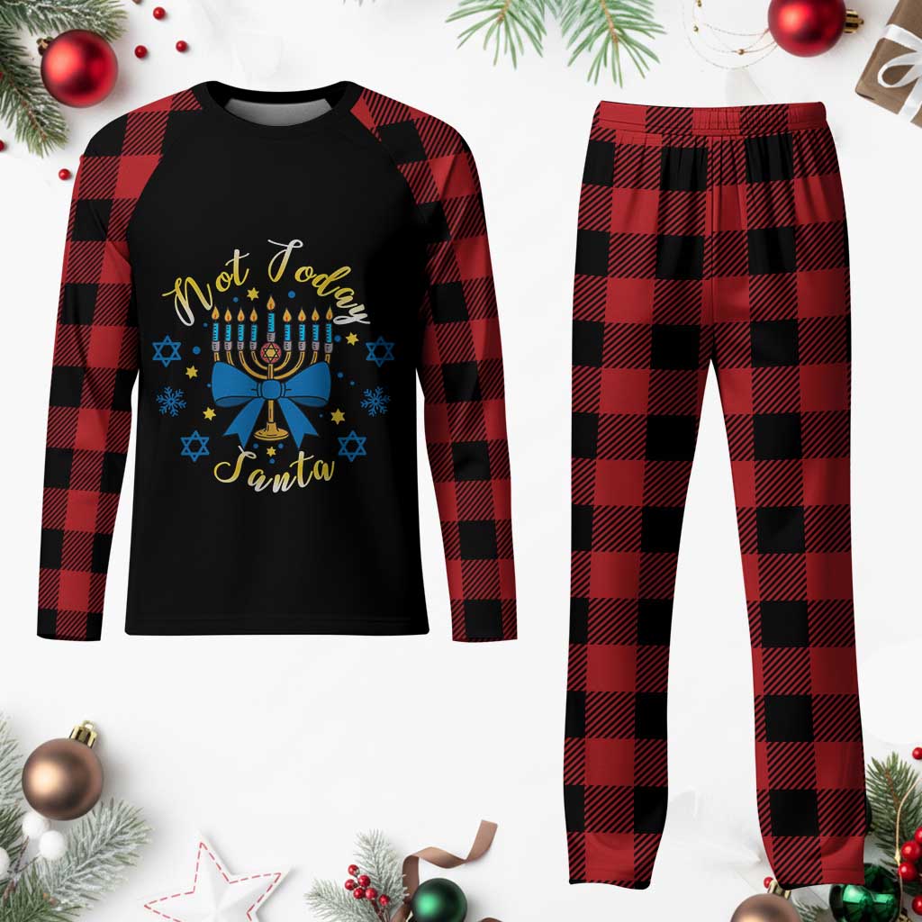Coquette Hanukkah Menorah Bow Plaid Pajama Set Not Today Santa Jewish Holiday Gift - Wonder Print Shop