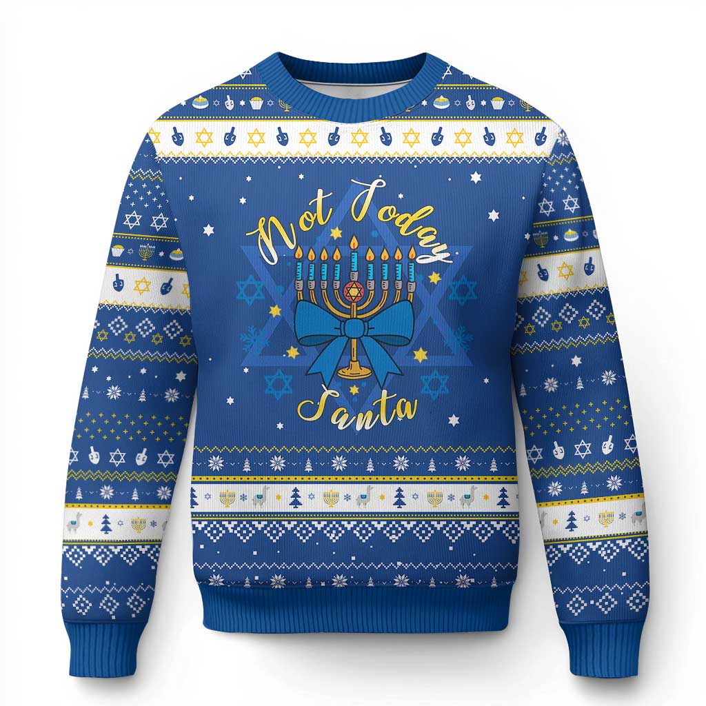 Coquette Chanukkah Menorah Bow Hanukkah Ugly Sweater Not Today Santa Jewish Holiday Gift - Wonder Print Shop