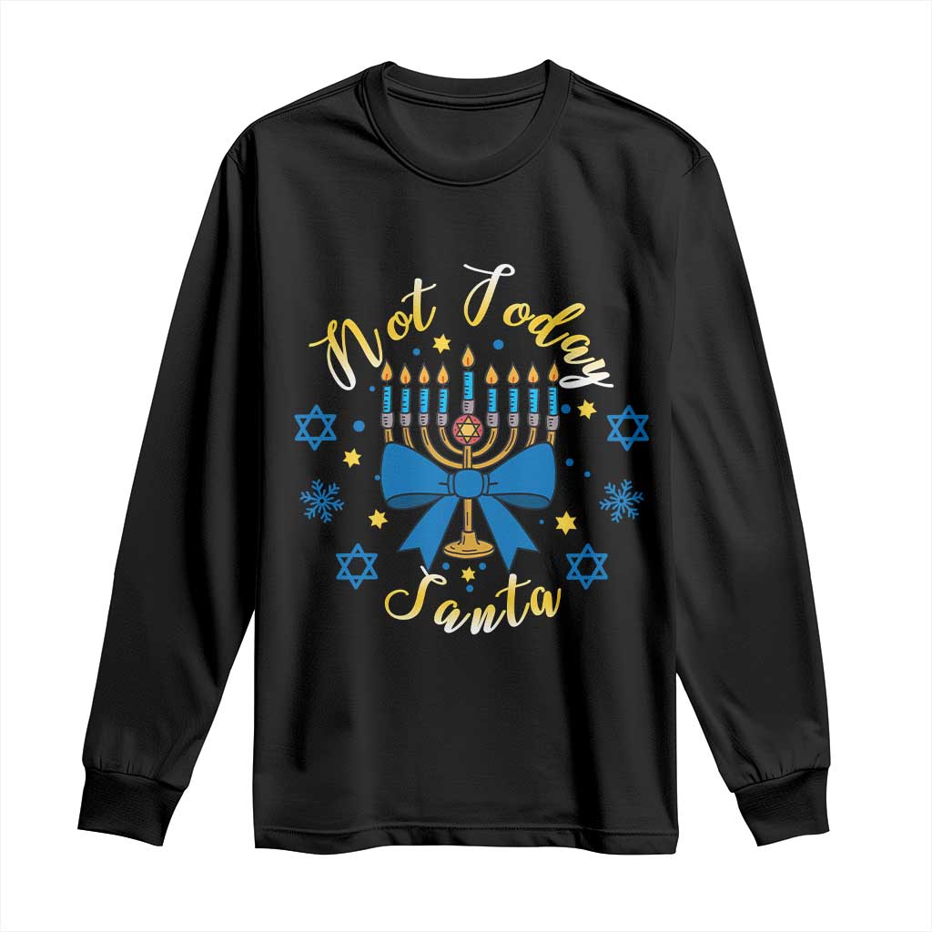Coquette Hanukkah Menorah Bow Long Sleeve Shirt Not Today Santa Jewish Holiday Gift - Wonder Print Shop