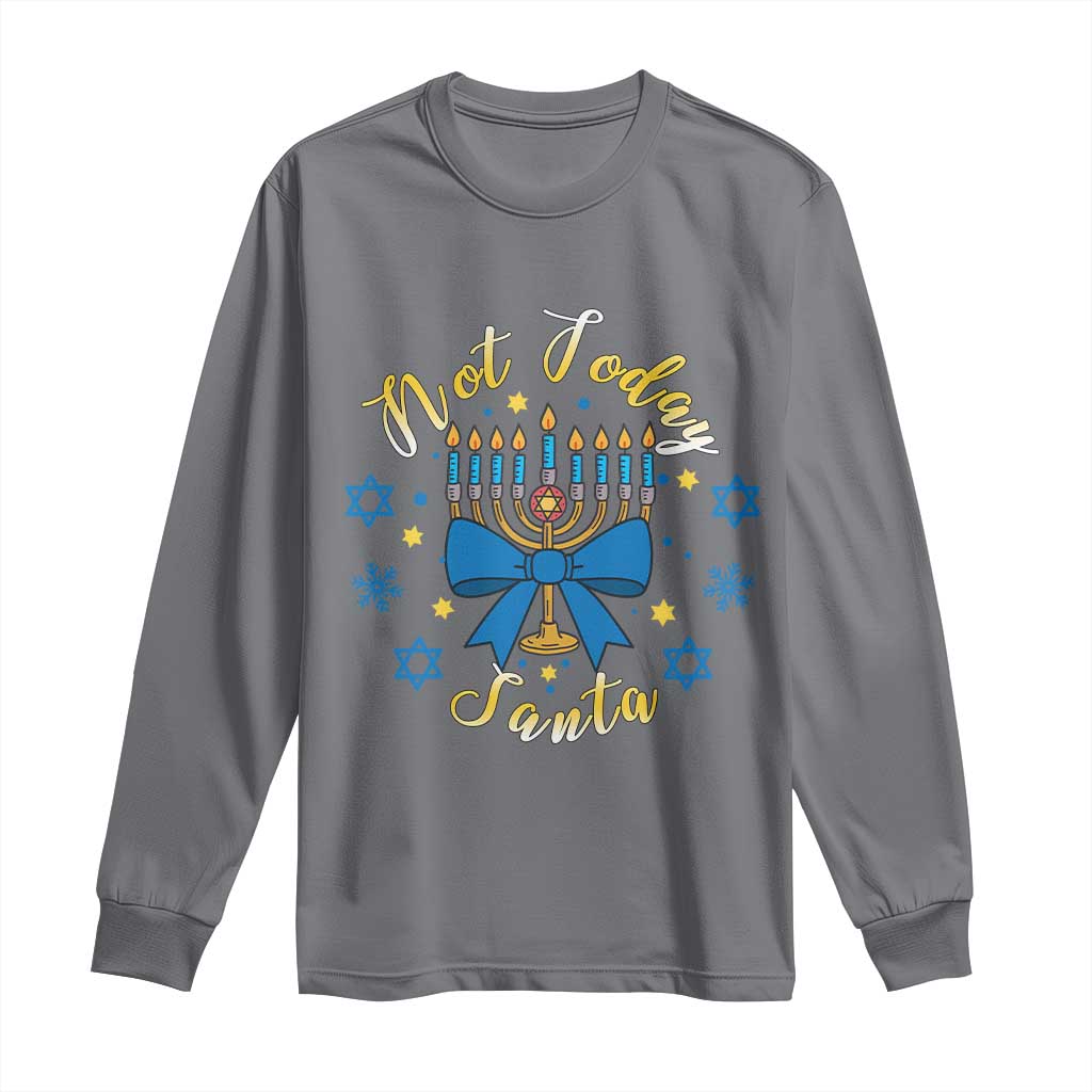 Coquette Hanukkah Menorah Bow Long Sleeve Shirt Not Today Santa Jewish Holiday Gift - Wonder Print Shop