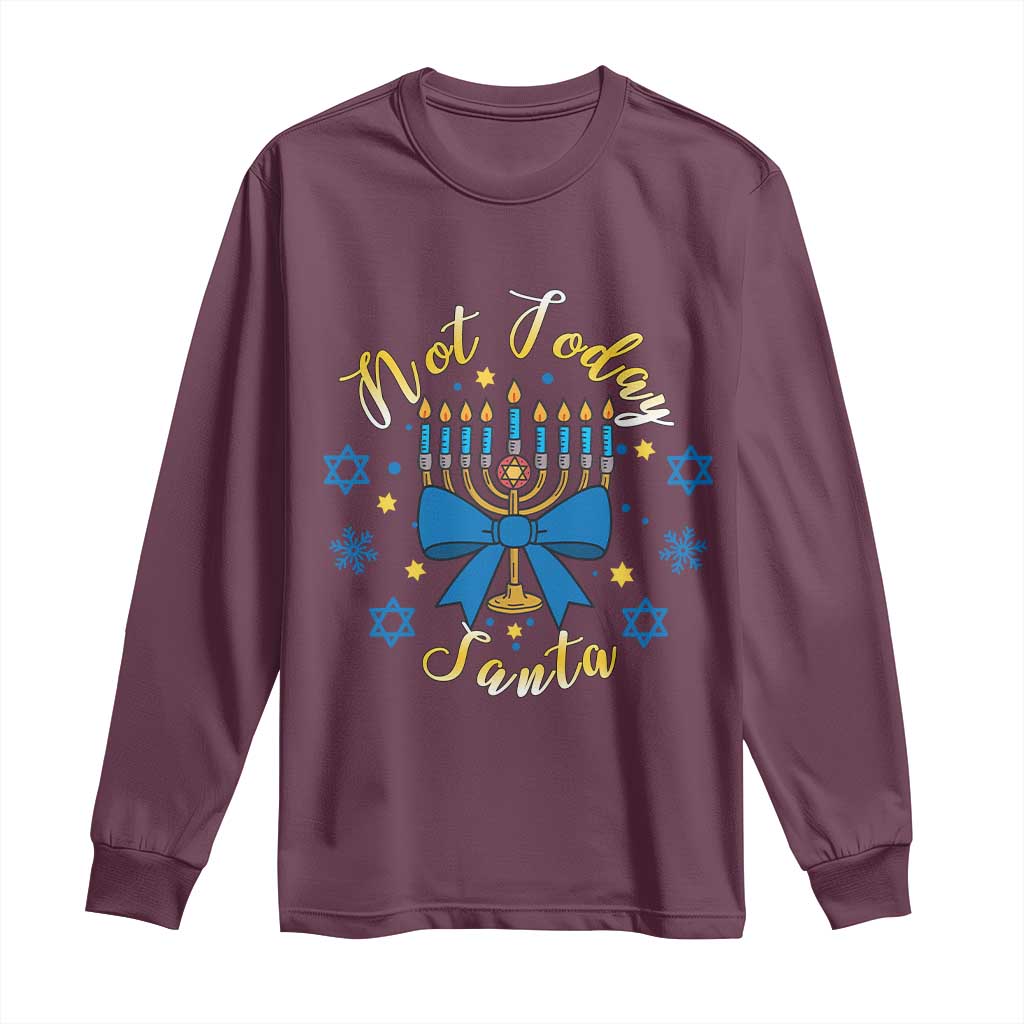 Coquette Hanukkah Menorah Bow Long Sleeve Shirt Not Today Santa Jewish Holiday Gift - Wonder Print Shop