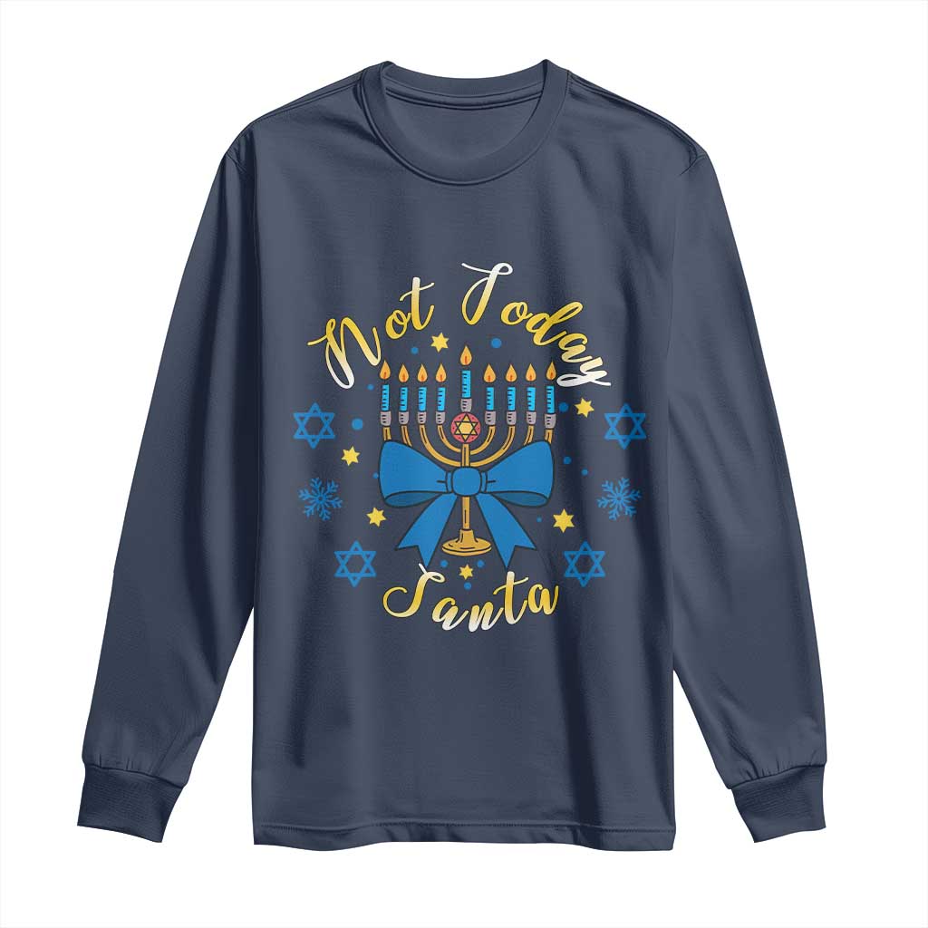 Coquette Hanukkah Menorah Bow Long Sleeve Shirt Not Today Santa Jewish Holiday Gift - Wonder Print Shop
