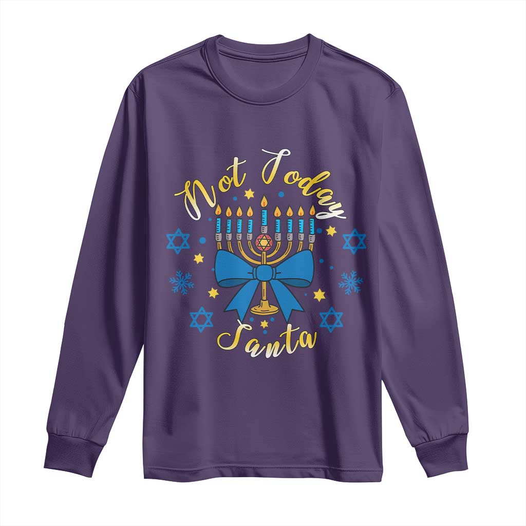 Coquette Hanukkah Menorah Bow Long Sleeve Shirt Not Today Santa Jewish Holiday Gift - Wonder Print Shop