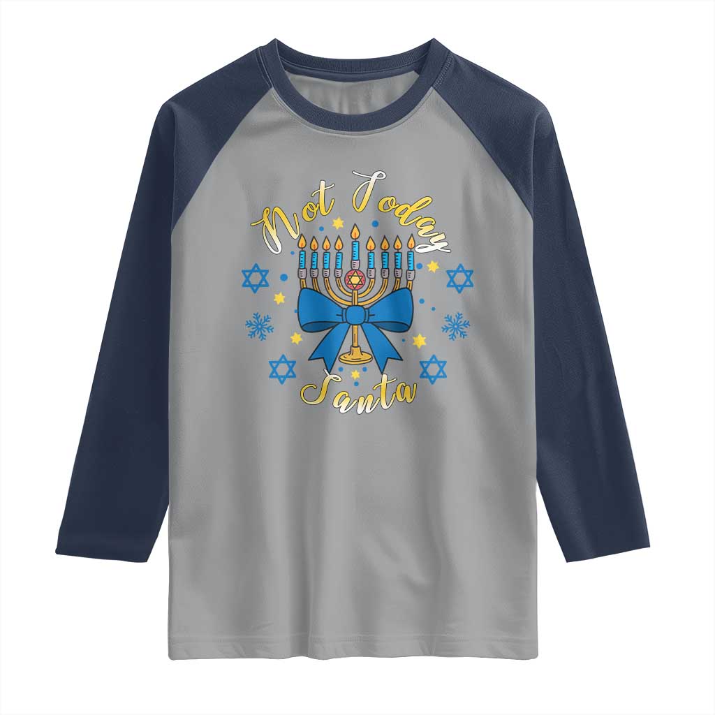 Coquette Hanukkah Menorah Bow Raglan Shirt Not Today Santa Jewish Holiday Gift - Wonder Print Shop