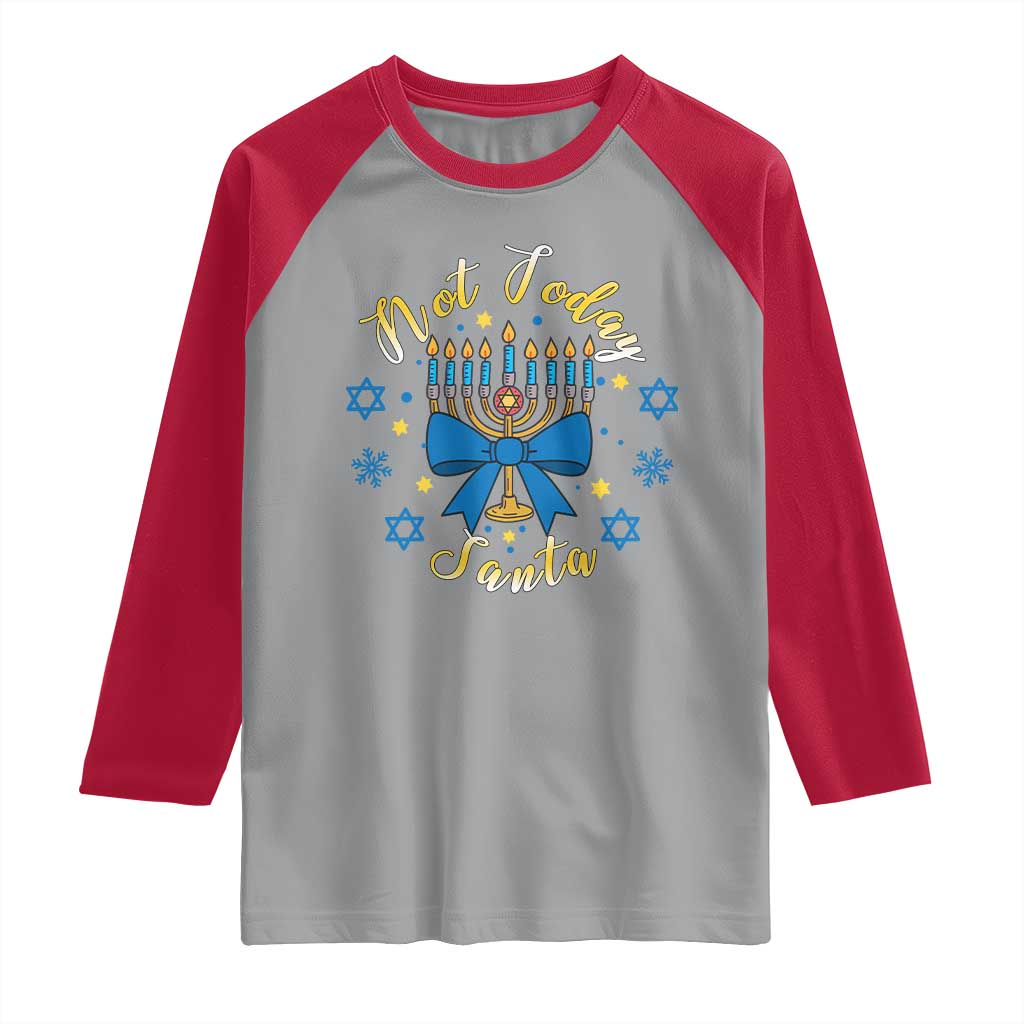 Coquette Hanukkah Menorah Bow Raglan Shirt Not Today Santa Jewish Holiday Gift - Wonder Print Shop