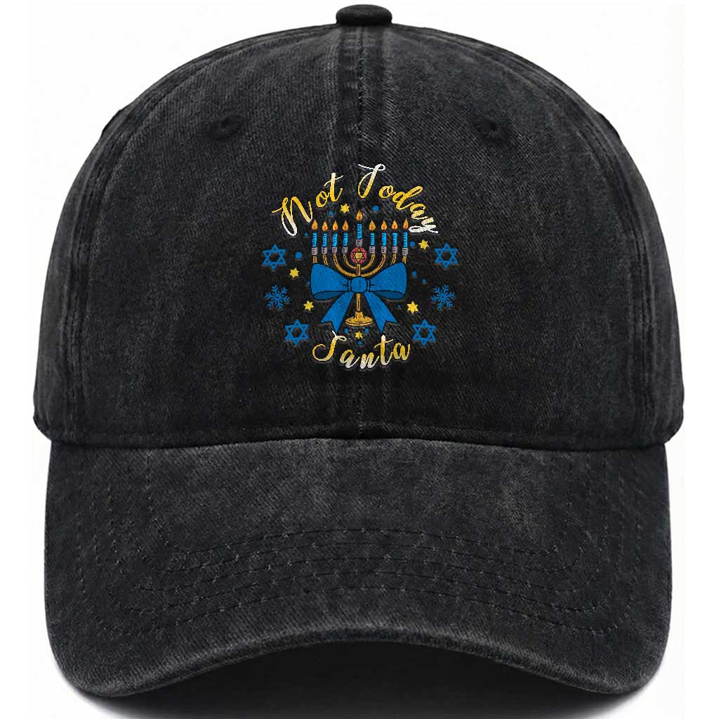 Coquette Hanukkah Menorah Bow Washed Cotton Baseball Cap Not Today Santa Jewish Holiday Gift