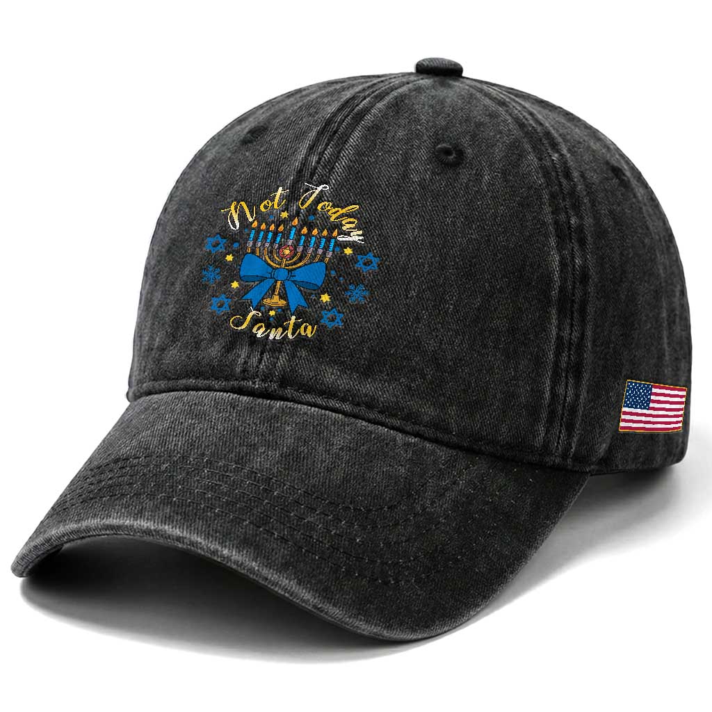 Coquette Hanukkah Menorah Bow Washed Cotton Baseball Cap Not Today Santa Jewish Holiday Gift
