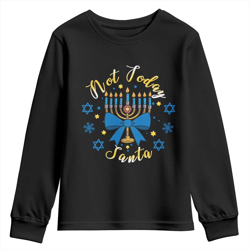 Coquette Hanukkah Menorah Bow Youth Sweatshirt Not Today Santa Jewish Holiday Gift - Wonder Print Shop