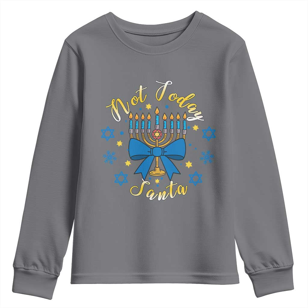 Coquette Hanukkah Menorah Bow Youth Sweatshirt Not Today Santa Jewish Holiday Gift - Wonder Print Shop