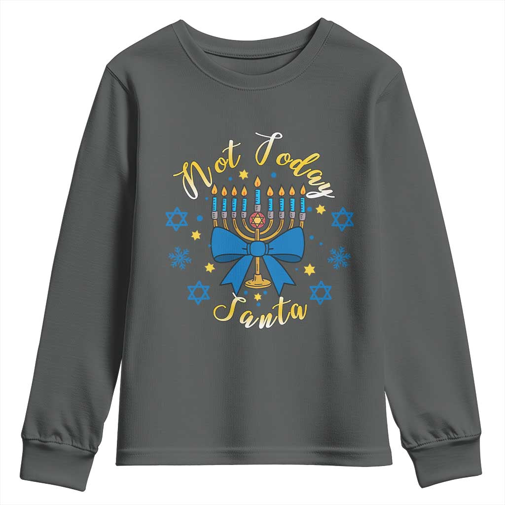 Coquette Hanukkah Menorah Bow Youth Sweatshirt Not Today Santa Jewish Holiday Gift - Wonder Print Shop