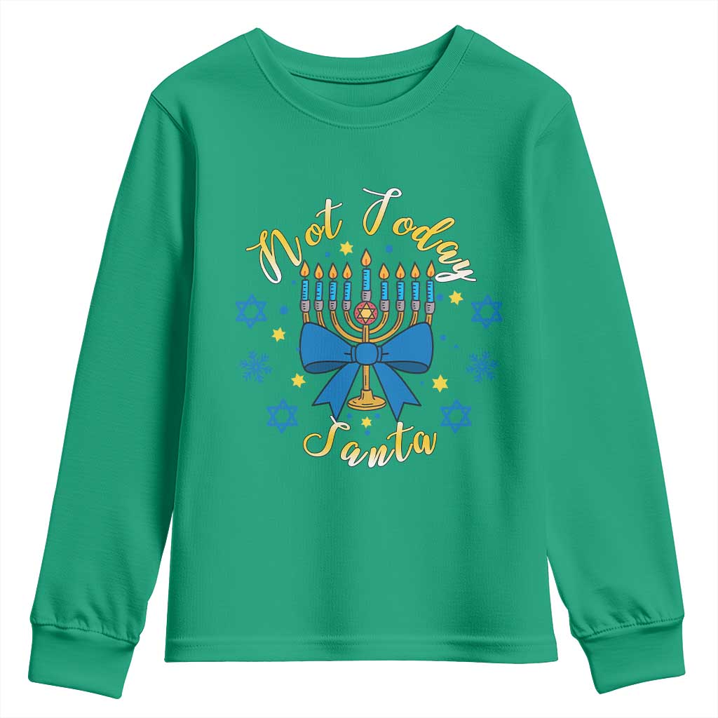 Coquette Hanukkah Menorah Bow Youth Sweatshirt Not Today Santa Jewish Holiday Gift - Wonder Print Shop