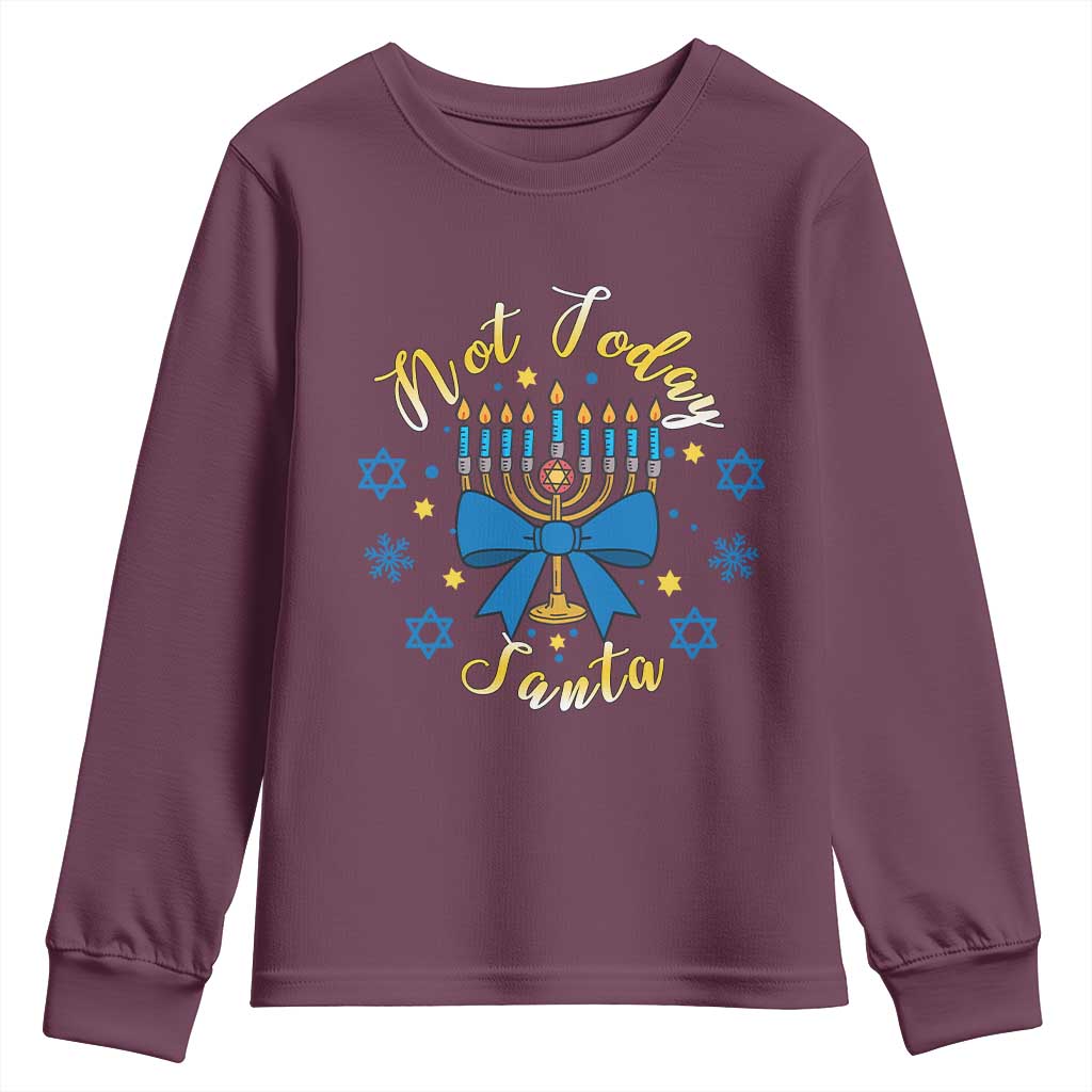 Coquette Hanukkah Menorah Bow Youth Sweatshirt Not Today Santa Jewish Holiday Gift - Wonder Print Shop