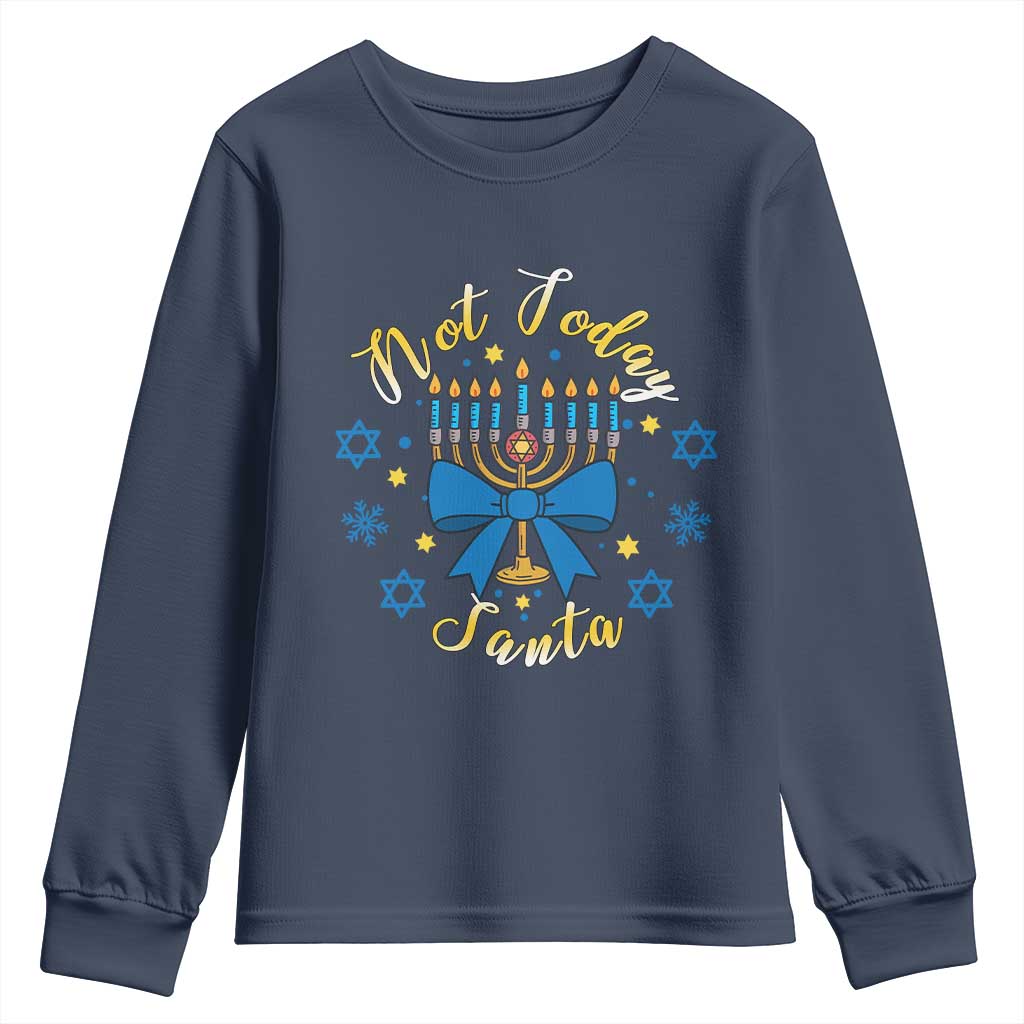 Coquette Hanukkah Menorah Bow Youth Sweatshirt Not Today Santa Jewish Holiday Gift - Wonder Print Shop