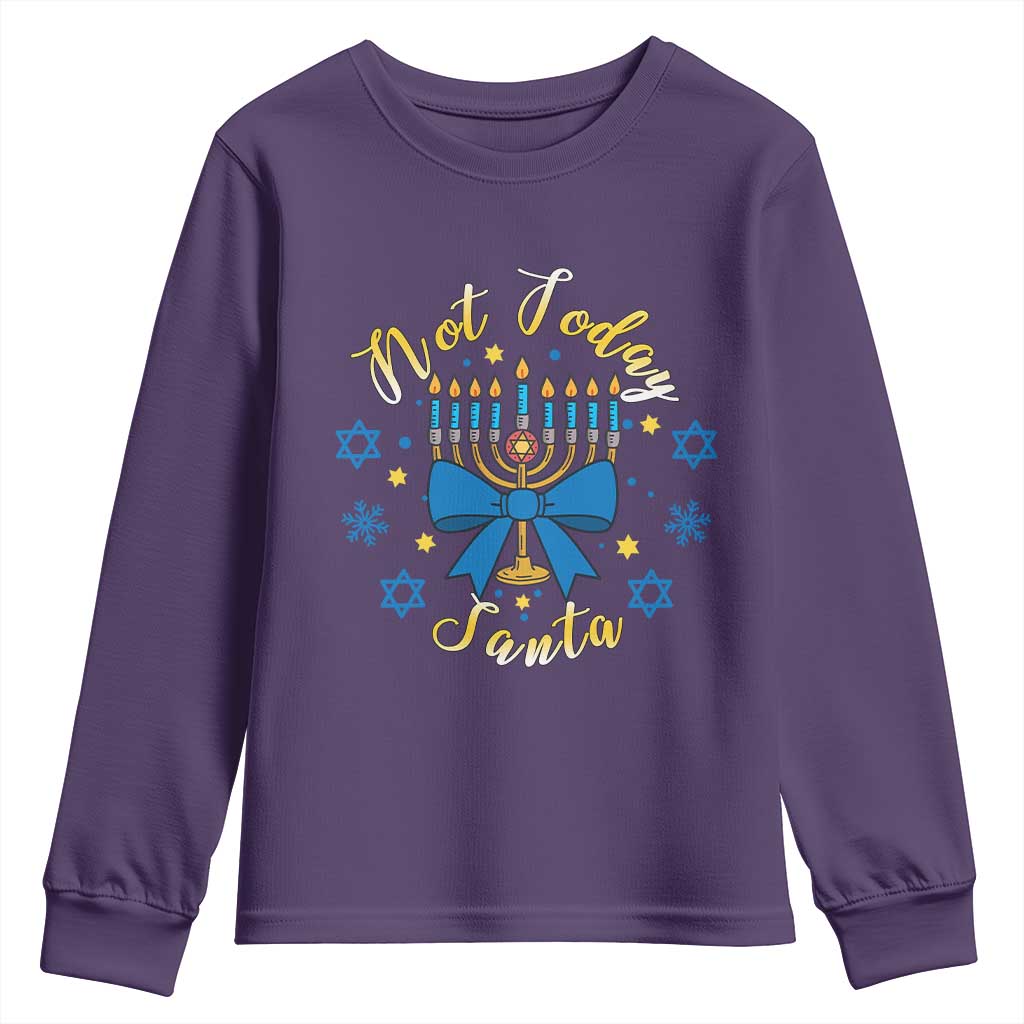 Coquette Hanukkah Menorah Bow Youth Sweatshirt Not Today Santa Jewish Holiday Gift - Wonder Print Shop