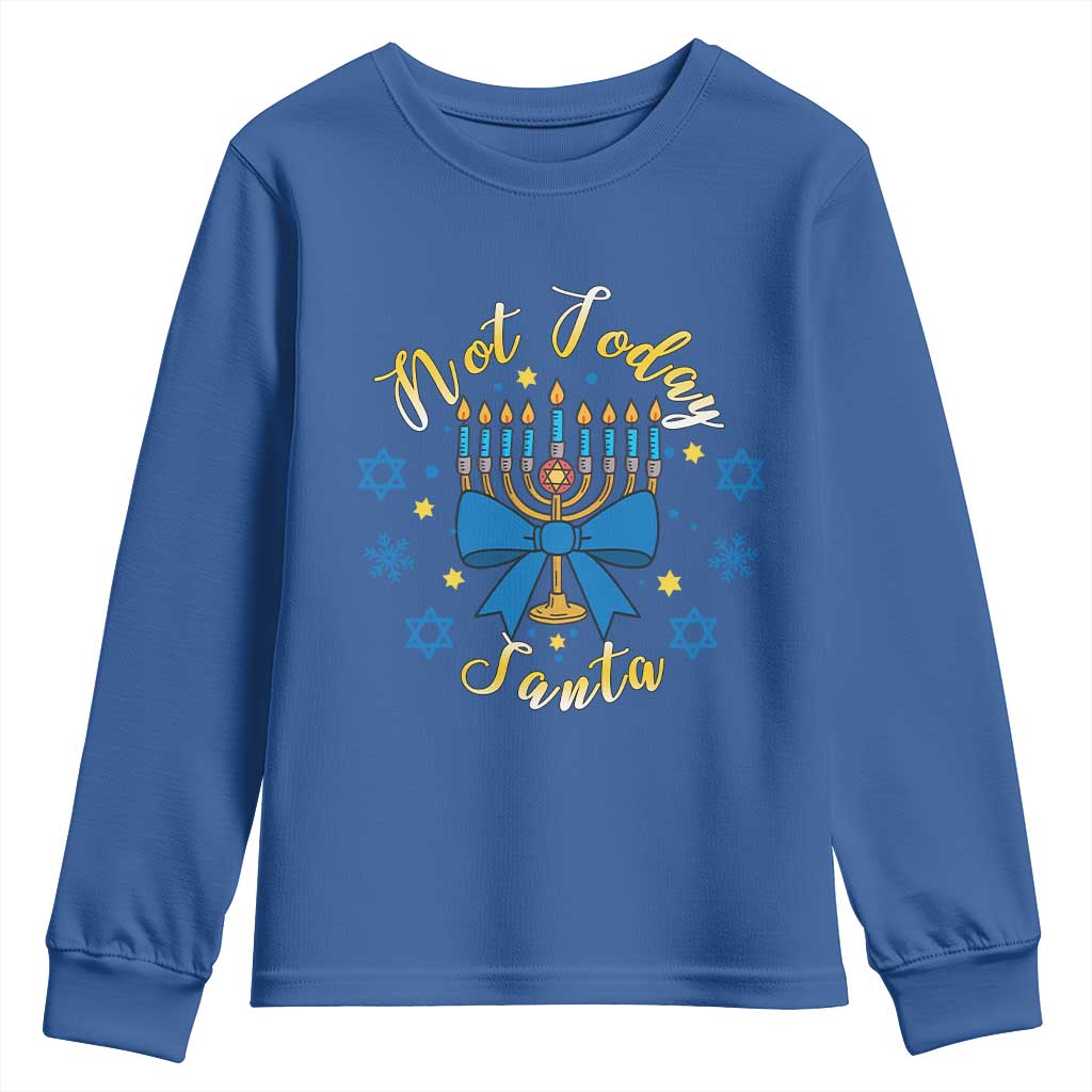 Coquette Hanukkah Menorah Bow Youth Sweatshirt Not Today Santa Jewish Holiday Gift - Wonder Print Shop