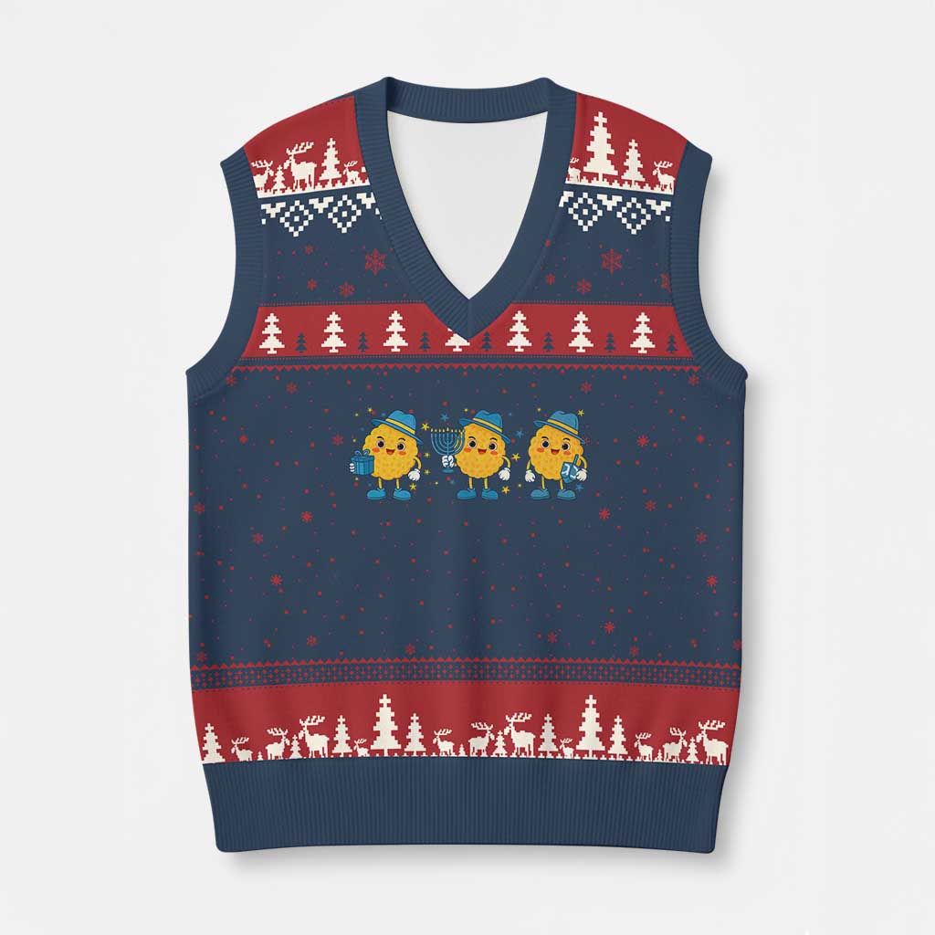 Latke For The Holidays V-Neck Knit Sweater Vest Hanukkah Jewish Xmas Gift - Wonder Print Shop