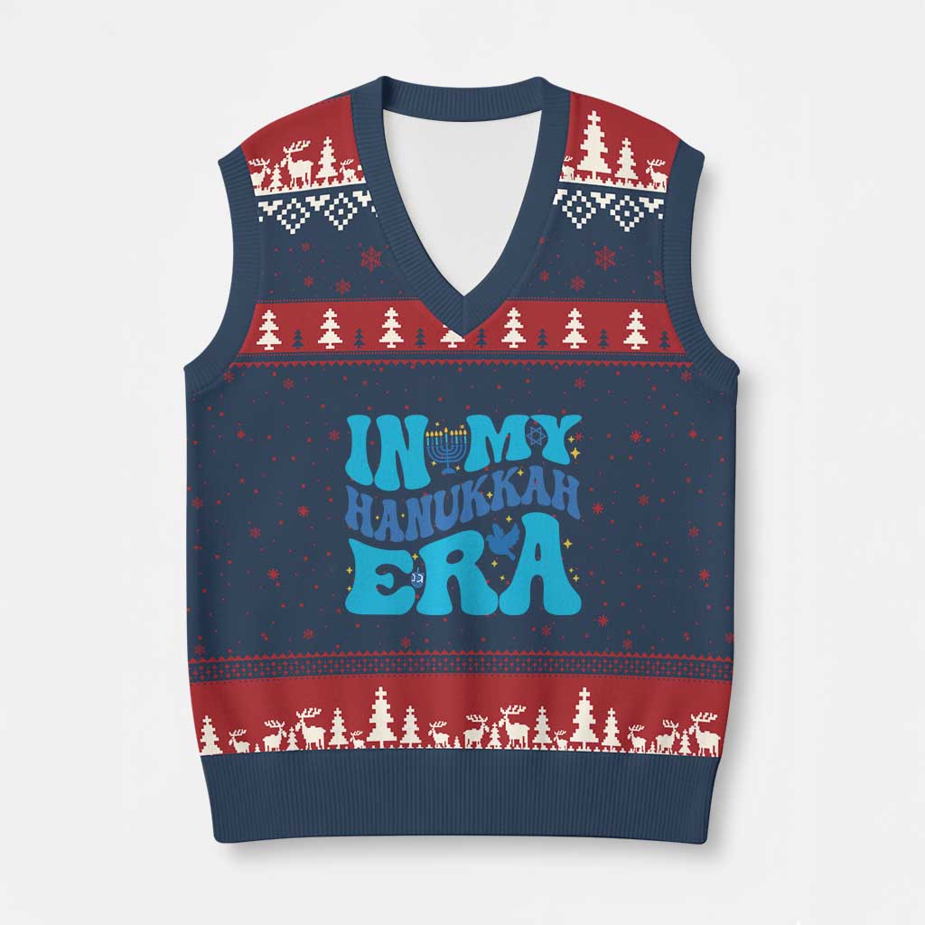 In My Hanukkah Era V-Neck Knit Sweater Vest Jewish Holiday Celebration Gift - Wonder Print Shop