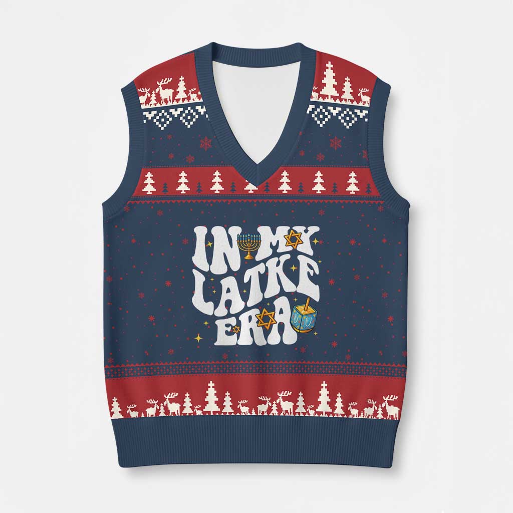 Hanukkah Jewish Holiday Gift V-Neck Knit Sweater Vest In My Latke Era - Wonder Print Shop