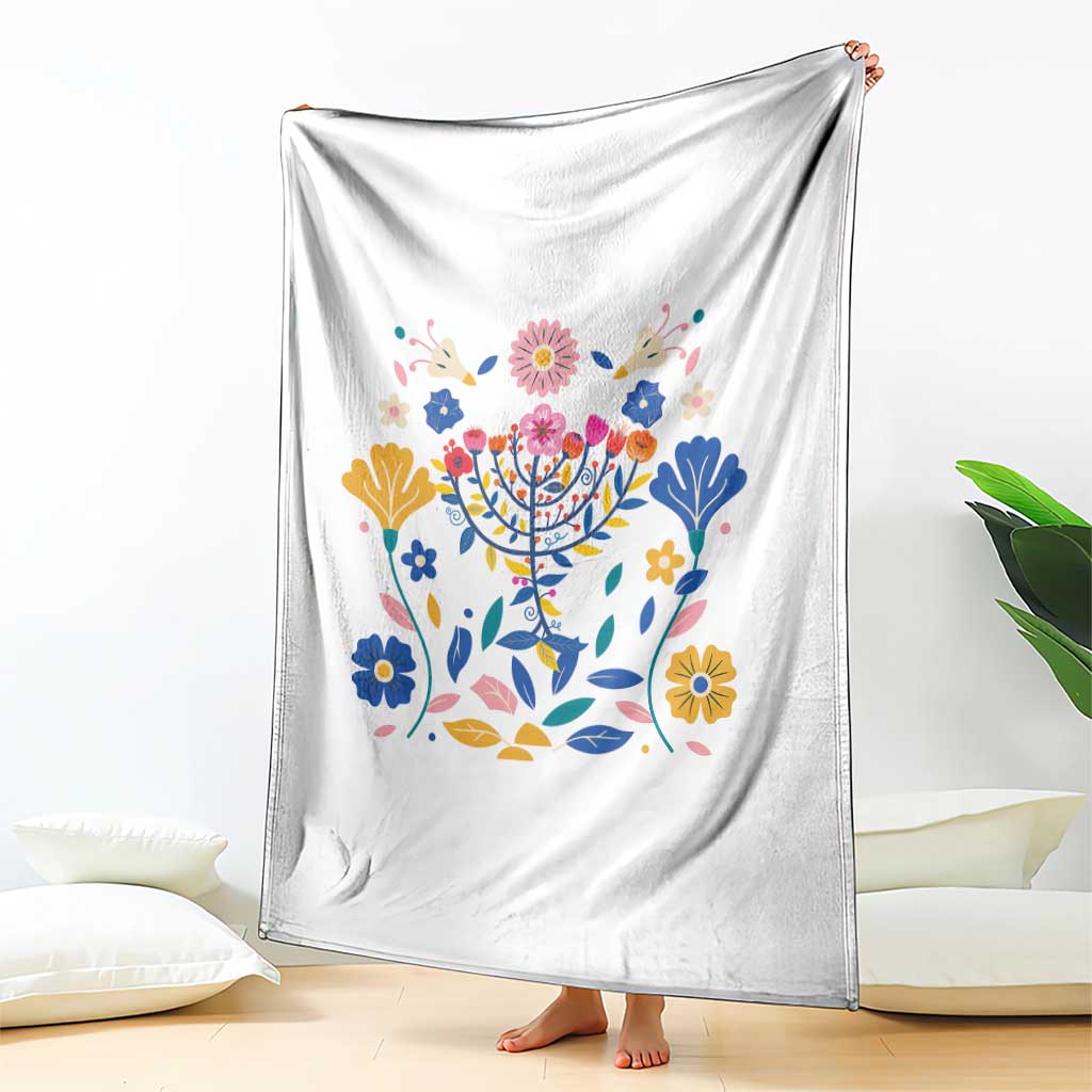 Hanukkah Floral Menorah Throw Blanket Jewish Gift For Women - Wonder Print Shop