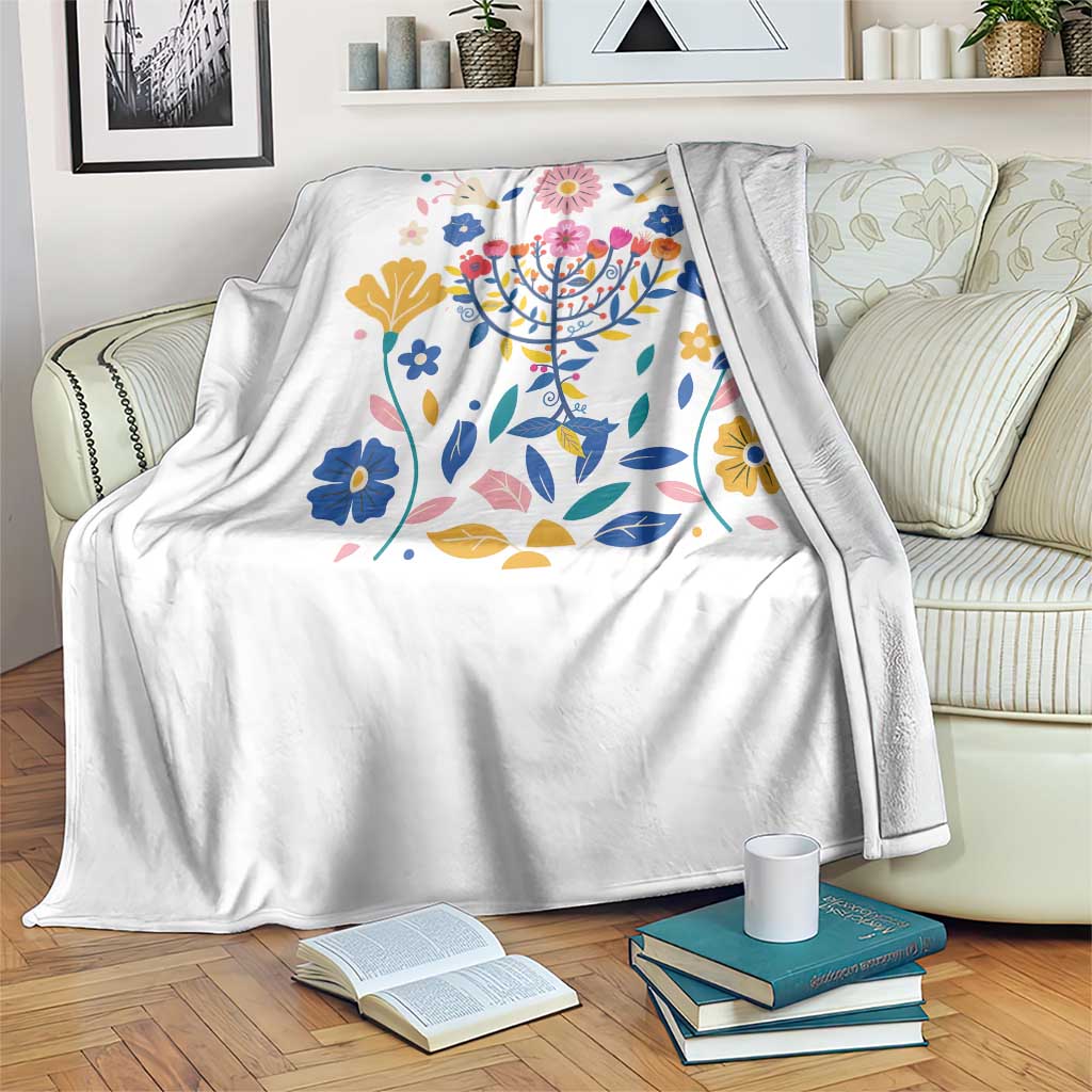 Hanukkah Floral Menorah Throw Blanket Jewish Gift For Women - Wonder Print Shop