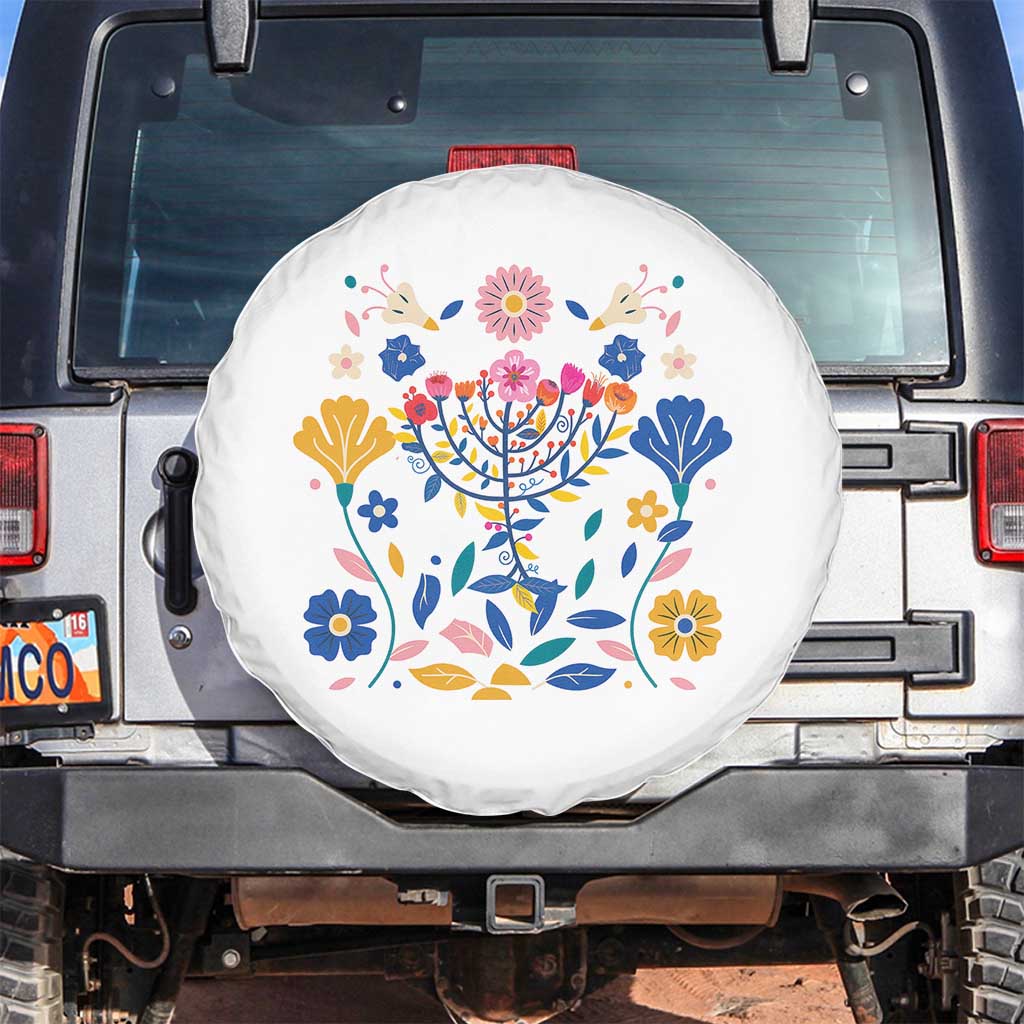 Hanukkah Floral Menorah Spare Tire Cover Jewish Gift For Women - Wonder Print Shop