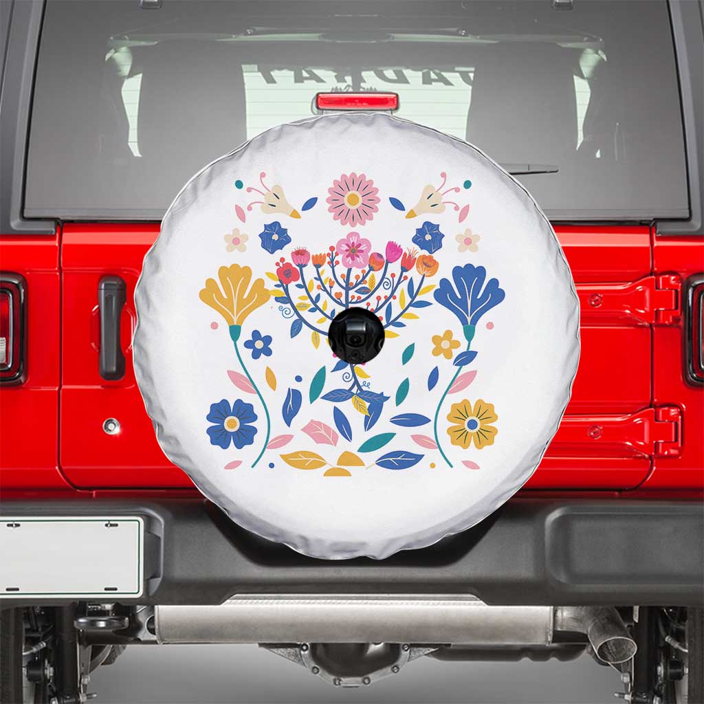 Hanukkah Floral Menorah Spare Tire Cover Jewish Gift For Women - Wonder Print Shop
