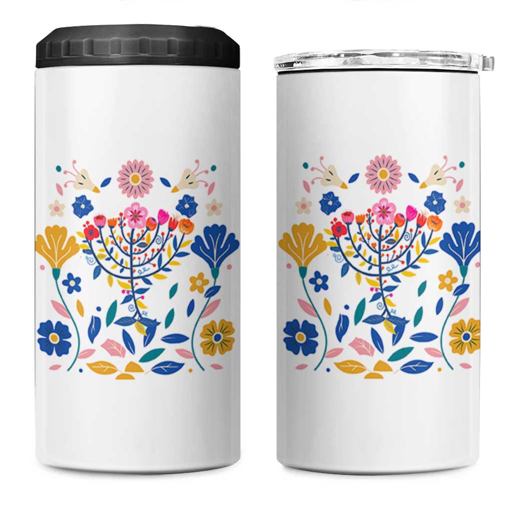 Hanukkah Floral Menorah 4 in 1 Can Cooler Tumbler Jewish Gift For Women - Wonder Print Shop