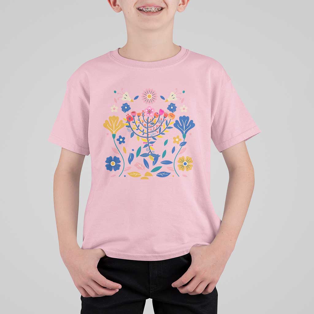 Hanukkah Floral Menorah T Shirt For Kid Jewish Gift For Women - Wonder Print Shop