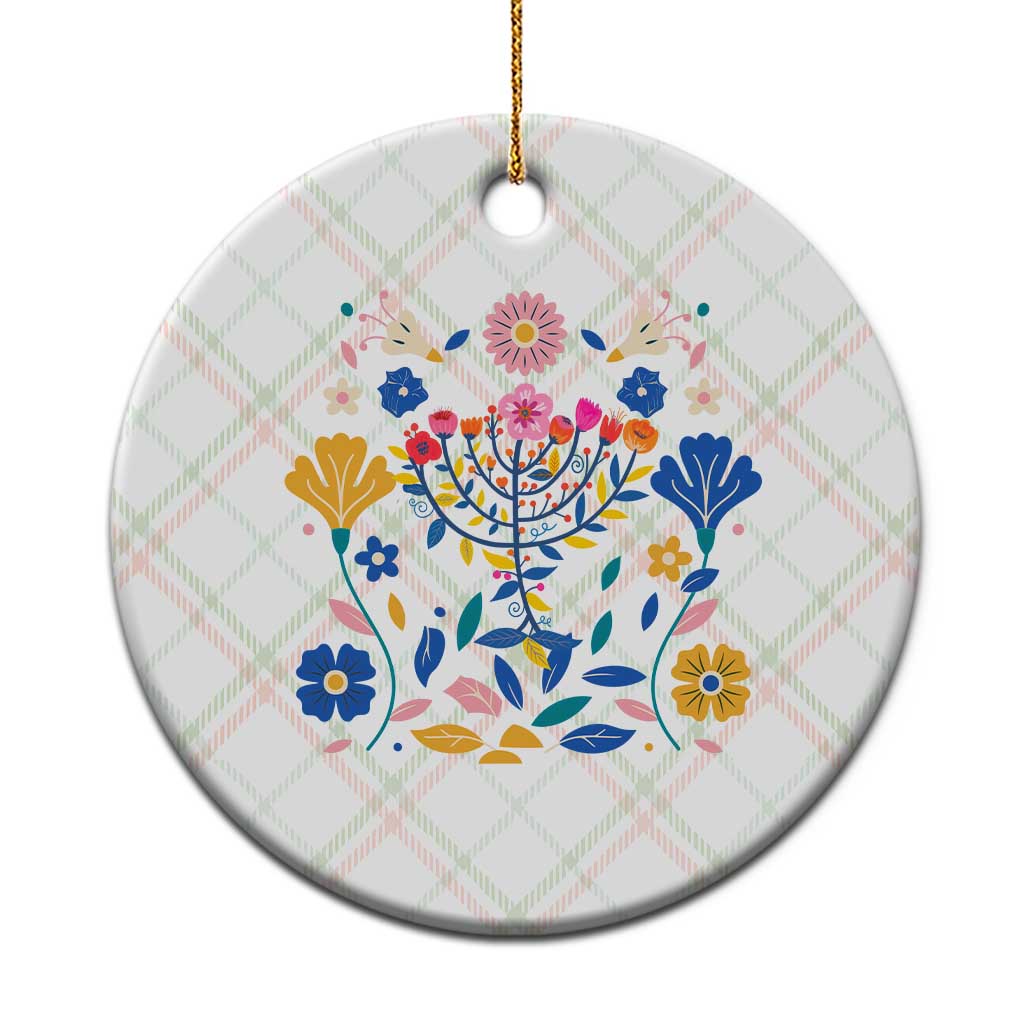 Hanukkah Floral Menorah Ceramic Ornament Jewish Gift For Women - Wonder Print Shop