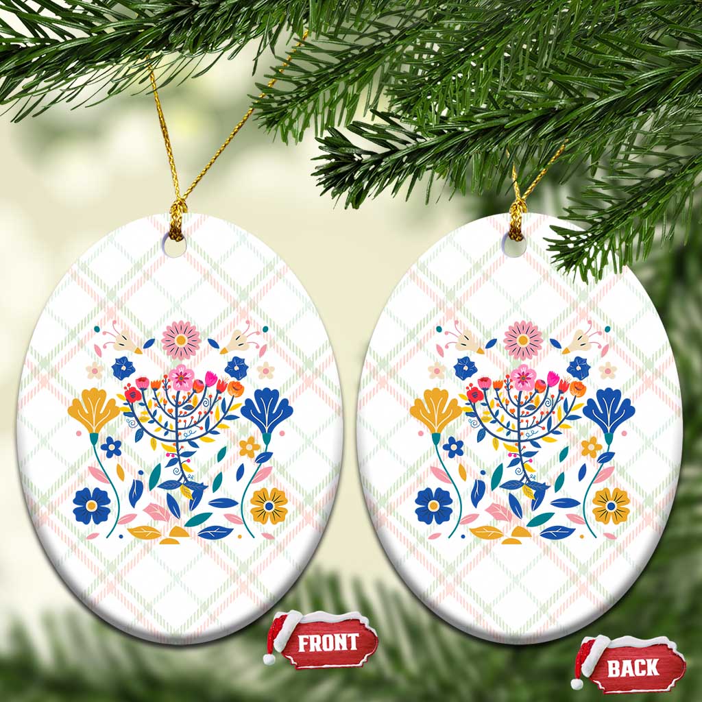 Hanukkah Floral Menorah Ceramic Ornament Jewish Gift For Women - Wonder Print Shop