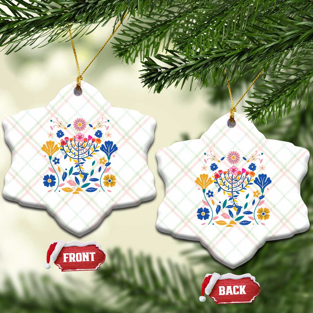 Hanukkah Floral Menorah Ceramic Ornament Jewish Gift For Women - Wonder Print Shop