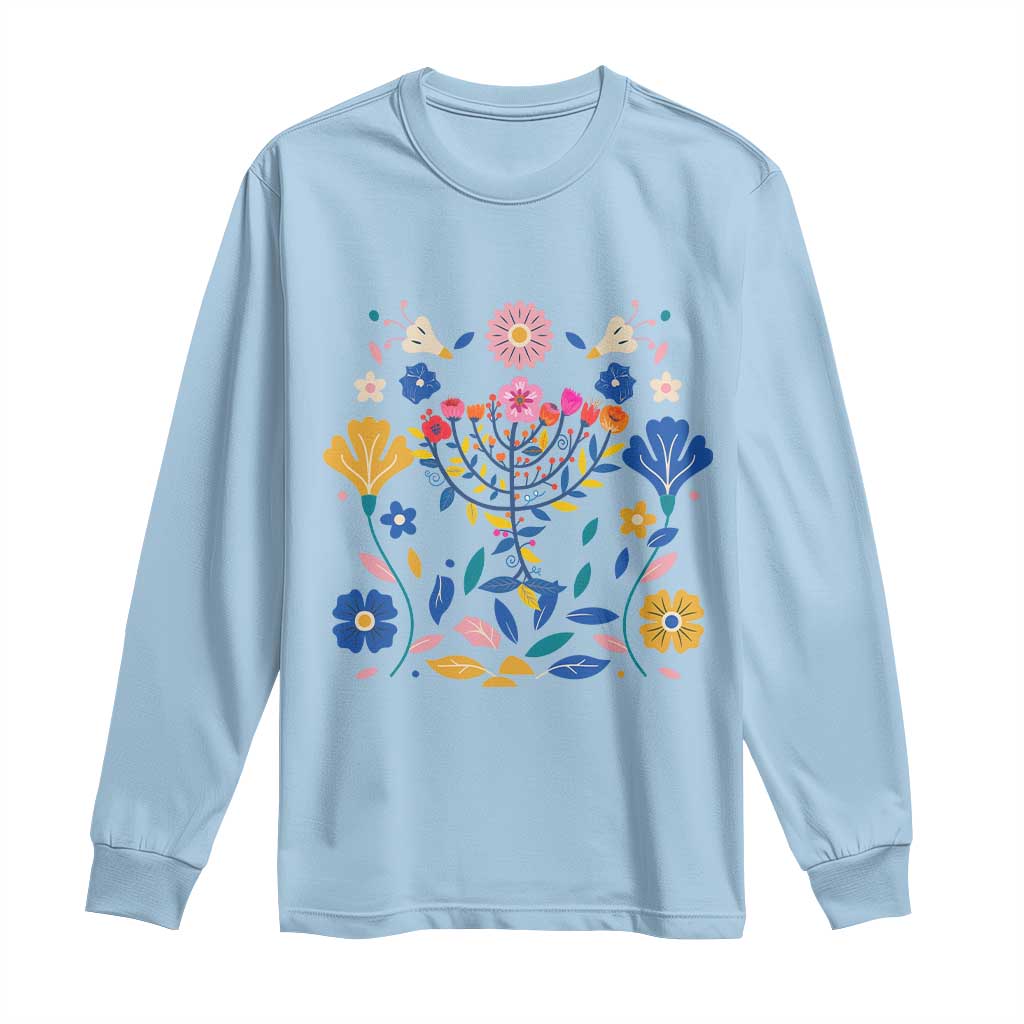 Hanukkah Floral Menorah Long Sleeve Shirt Jewish Gift For Women - Wonder Print Shop