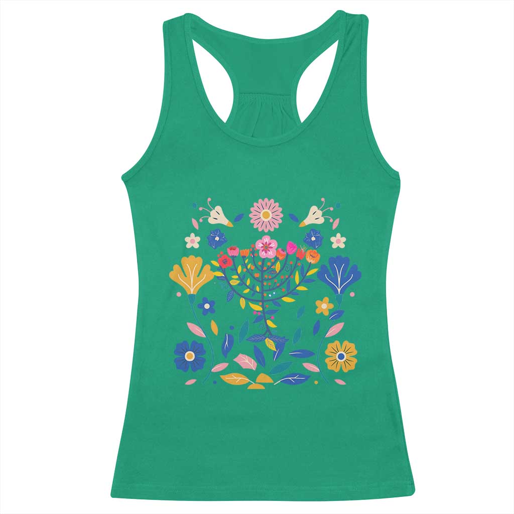 Hanukkah Floral Menorah Racerback Tank Top Jewish Gift For Women - Wonder Print Shop
