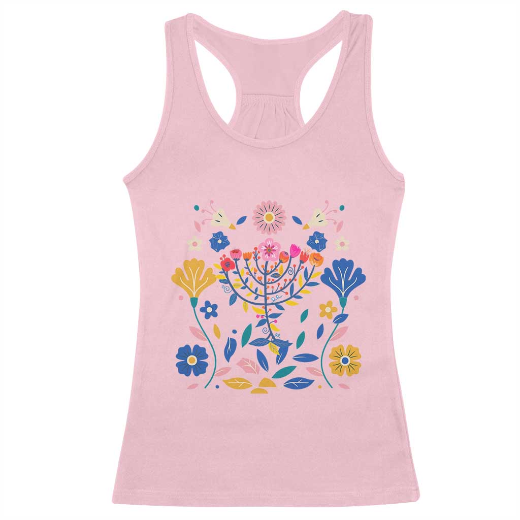 Hanukkah Floral Menorah Racerback Tank Top Jewish Gift For Women - Wonder Print Shop