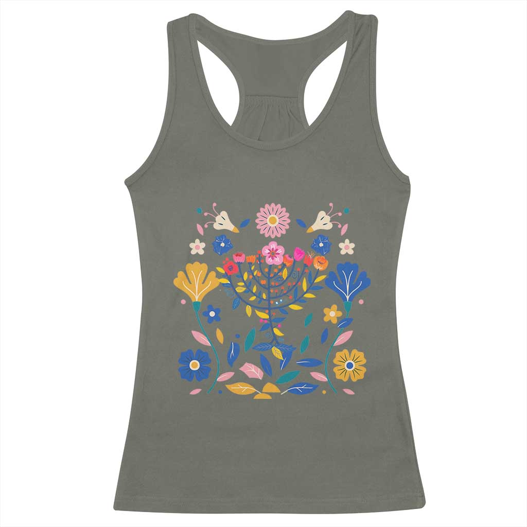 Hanukkah Floral Menorah Racerback Tank Top Jewish Gift For Women - Wonder Print Shop