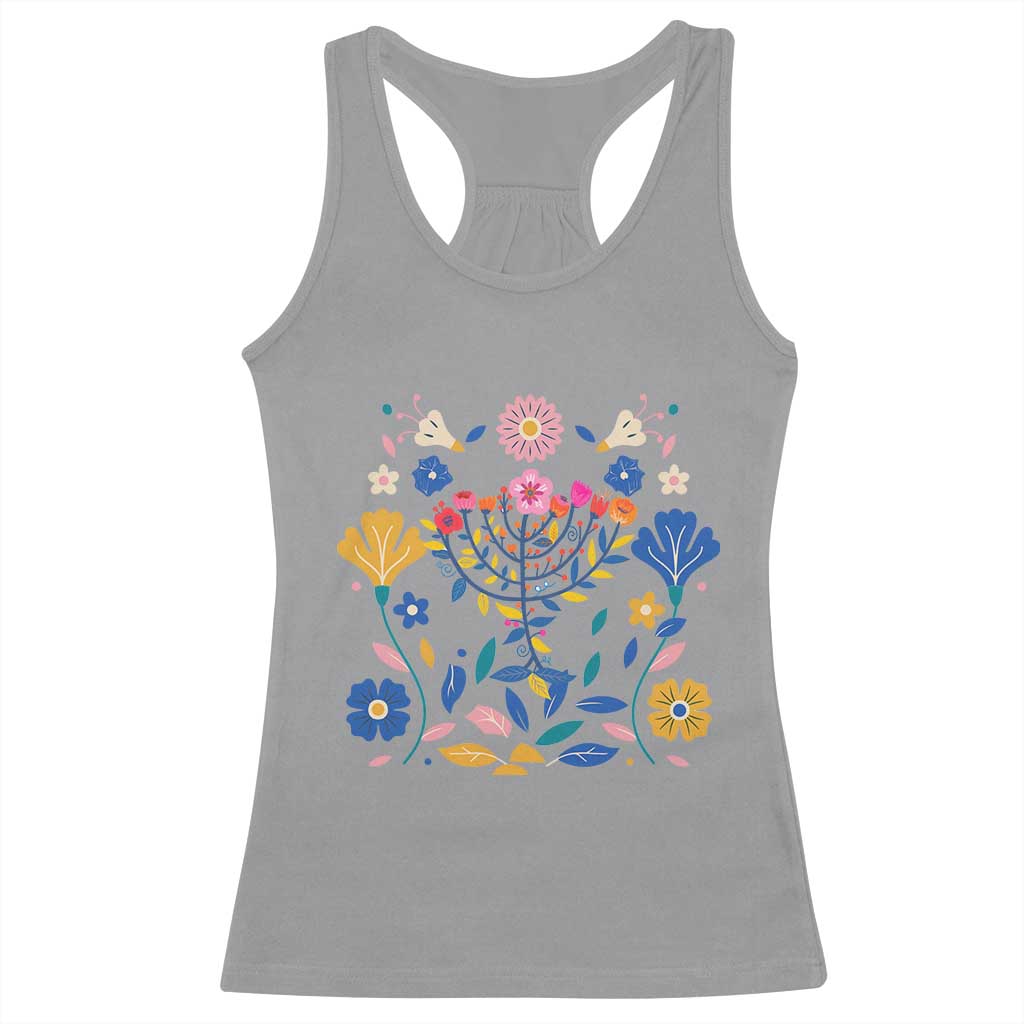 Hanukkah Floral Menorah Racerback Tank Top Jewish Gift For Women - Wonder Print Shop