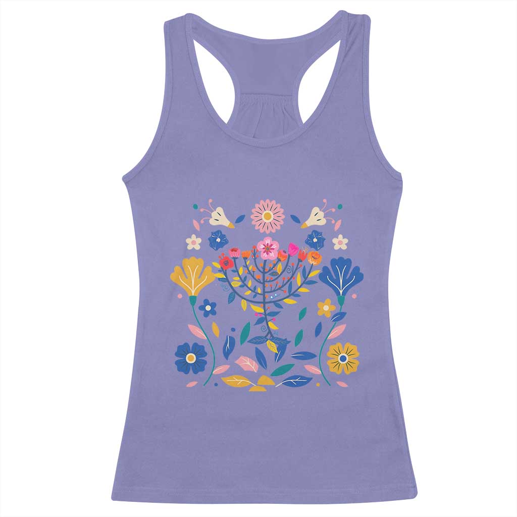 Hanukkah Floral Menorah Racerback Tank Top Jewish Gift For Women - Wonder Print Shop