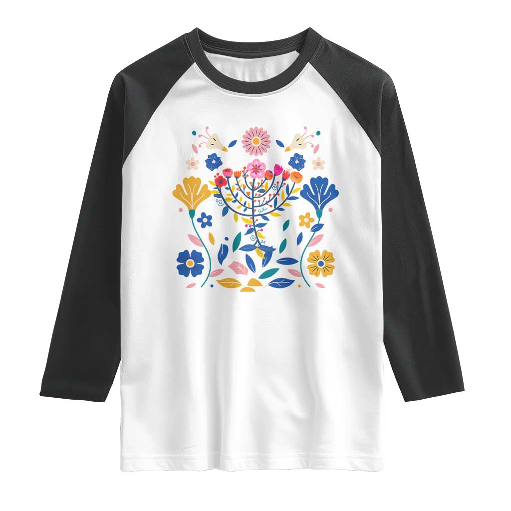 Hanukkah Floral Menorah Raglan Shirt Jewish Gift For Women - Wonder Print Shop