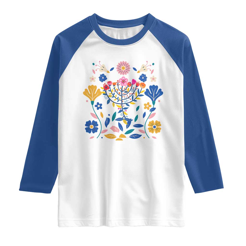 Hanukkah Floral Menorah Raglan Shirt Jewish Gift For Women - Wonder Print Shop
