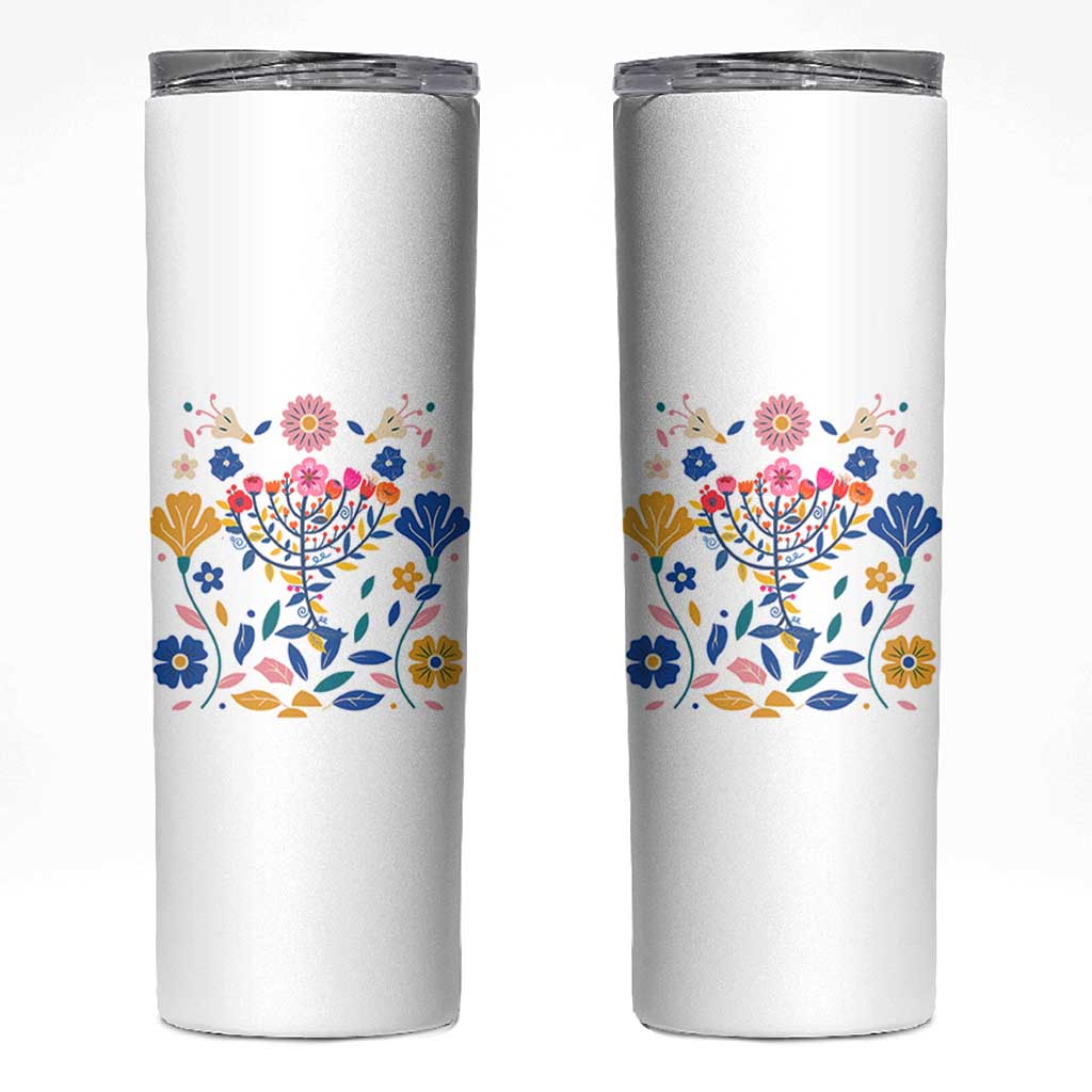 Hanukkah Floral Menorah Skinny Tumbler Jewish Gift For Women - Wonder Print Shop