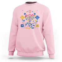 Hanukkah Floral Menorah Sweatshirt Jewish Gift For Women - Wonder Print Shop