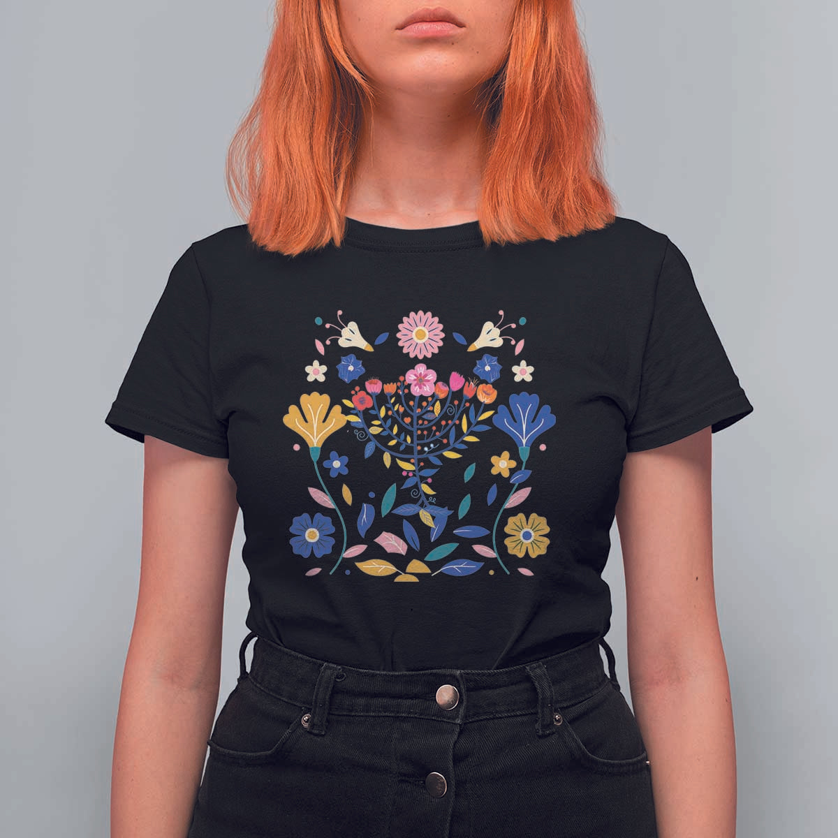 Hanukkah Floral Menorah T Shirt For Women Jewish Gift For Women - Wonder Print Shop