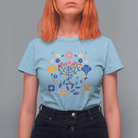 Hanukkah Floral Menorah T Shirt For Women Jewish Gift For Women - Wonder Print Shop