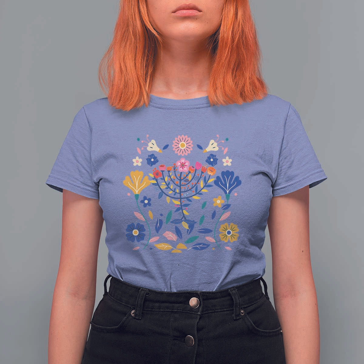 Hanukkah Floral Menorah T Shirt For Women Jewish Gift For Women - Wonder Print Shop