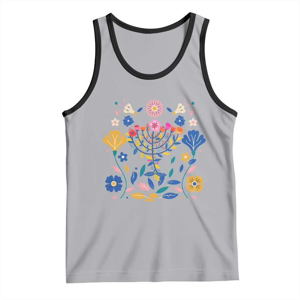 Hanukkah Floral Menorah Tank Top Jewish Gift For Women - Wonder Print Shop