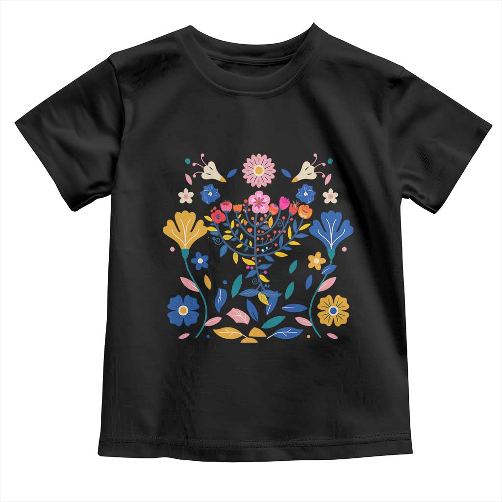 Hanukkah Floral Menorah Toddler T Shirt Jewish Gift For Women - Wonder Print Shop